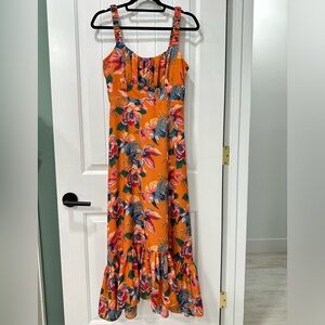Likely Kimbell Tiered Midi Dress in Orange Floral Prints